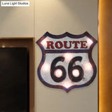 Countryside Distressed White Led Night Light With Iron Road Signboard Wall Lamp