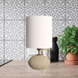 Countryside Fabric Table Lamp With Stone Base - 1 Bulb Light-Khaki For Living Room Nightstand Light