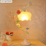 Countryside Flower Glass Nightstand Lamp - 1 Bulb Pink/Blue/Green Lighting For Bedroom