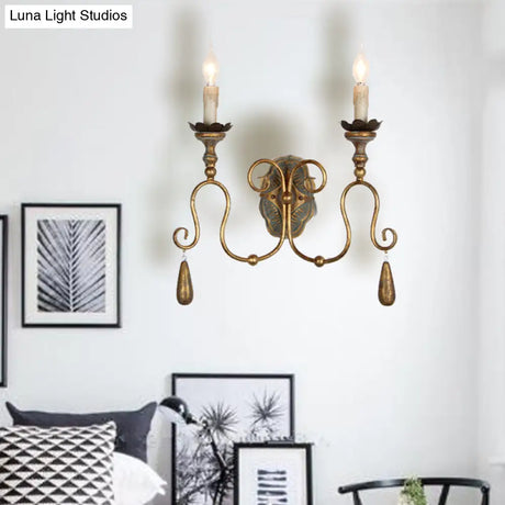 Countryside Gold Wall Light Fixture With Exposed Bulb For Bedroom
