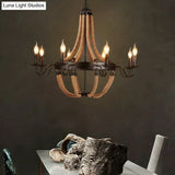 Countryside Hanging Chandelier With 6/8 Brown Bulbs And Hemp Rope Basket Pendant Design
