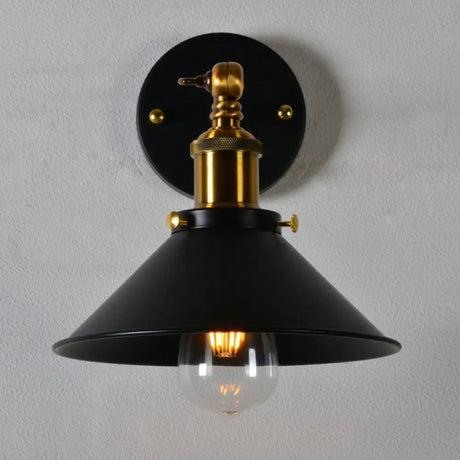 Countryside Metal Cone Kitchen Wall Lamp - Adjustable Joint Black/White-Brass Finish 1-Bulb Mount