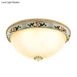 Countryside Opal Glass Grey Flush Mount Dome Ceiling Light Fixture With Floral Trim Decor - 2/3
