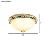 Countryside Opal Glass Grey Flush Mount Dome Ceiling Light Fixture With Floral Trim Decor - 2/3