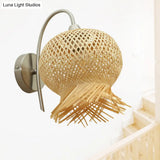 Countryside Rattan Wall Sconce With 1 Beige Light - Handcrafted For Bedroom (Down/Up)