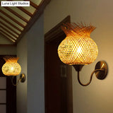 Countryside Rattan Wall Sconce With 1 Beige Light - Handcrafted For Bedroom (Down/Up)