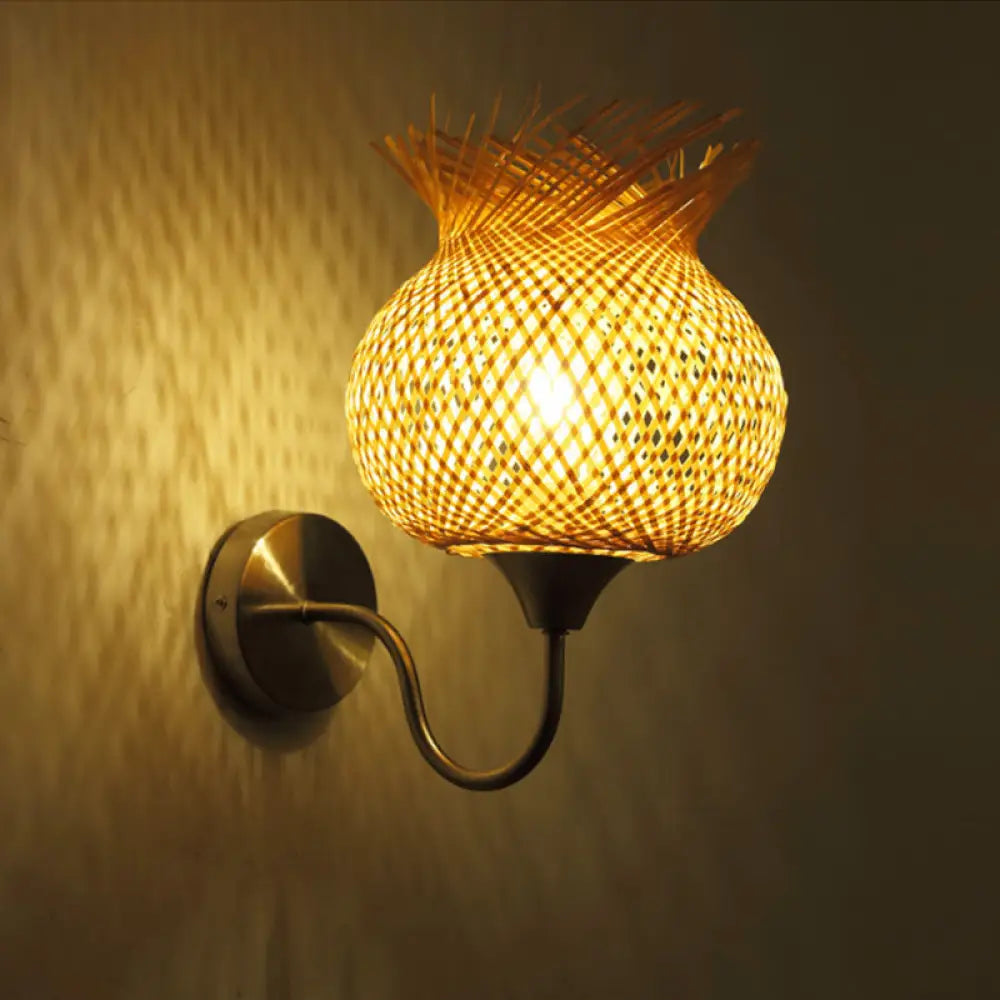 Countryside Rattan Wall Sconce With 1 Beige Light - Handcrafted For Bedroom (Down/Up) / Up