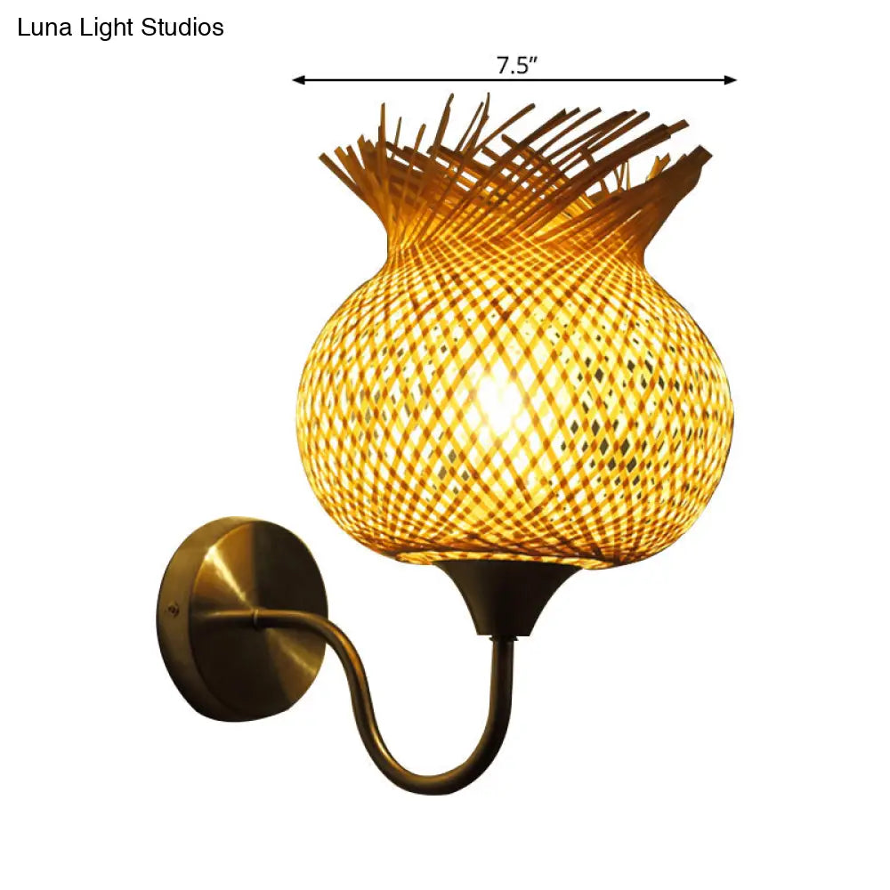 Countryside Rattan Wall Sconce With 1 Beige Light - Handcrafted For Bedroom (Down/Up)
