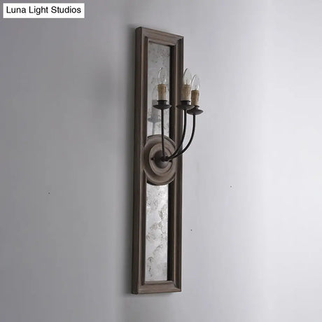 Countryside Style 3-Light Wall Mounted Candelabra Lamp With Mirror Detail In Brown