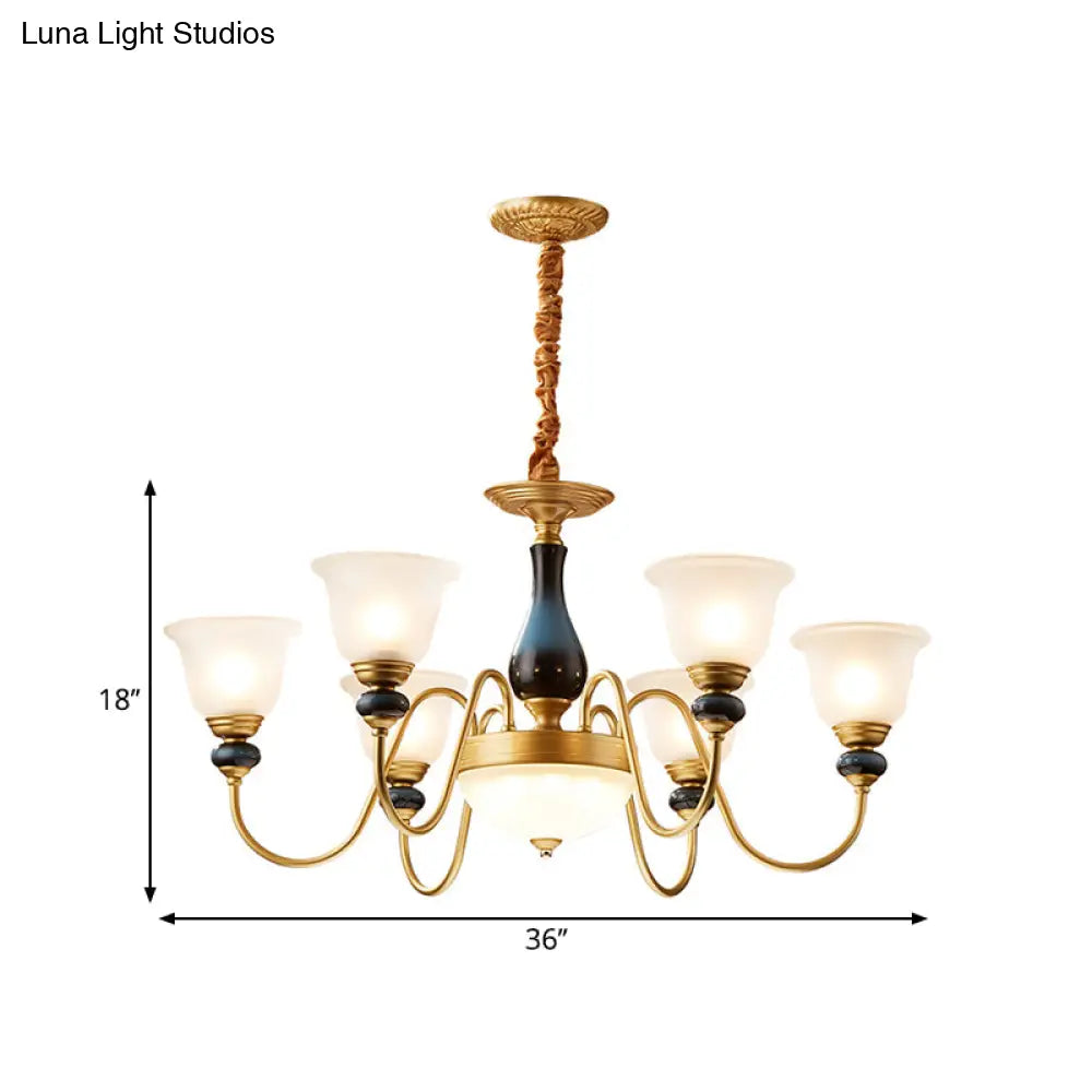 Countryside Style Floral Chandelier With Glass Suspension Lamp - 3/5/6 Lights In Cream Brass Shade