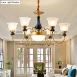 Countryside Style Floral Chandelier With Glass Suspension Lamp - 3/5/6 Lights In Cream Brass Shade
