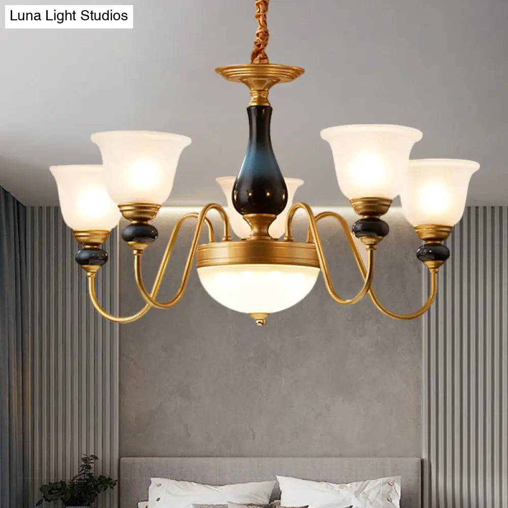 Countryside Style Floral Chandelier With Glass Suspension Lamp - 3/5/6 Lights In Cream Brass Shade