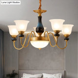 Countryside Style Floral Chandelier With Glass Suspension Lamp - 3/5/6 Lights In Cream Brass Shade