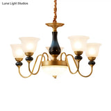 Countryside Style Floral Chandelier With Glass Suspension Lamp - 3/5/6 Lights In Cream Brass Shade