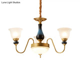 Countryside Style Floral Chandelier With Glass Suspension Lamp - 3/5/6 Lights In Cream Brass Shade