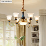 Countryside Style Floral Chandelier With Glass Suspension Lamp - 3/5/6 Lights In Cream Brass Shade