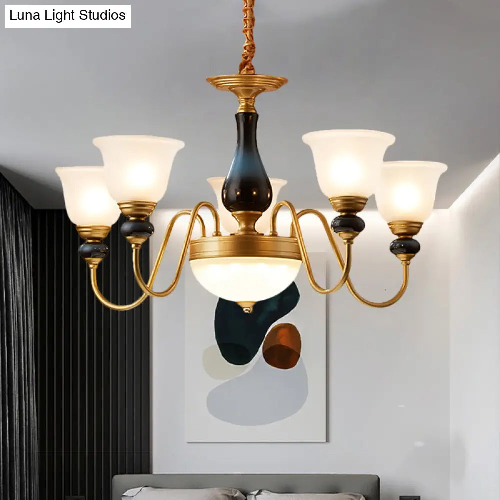 Countryside Style Floral Chandelier With Glass Suspension Lamp - 3/5/6 Lights In Cream Brass Shade