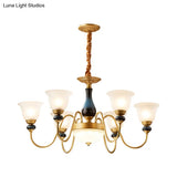 Countryside Style Floral Chandelier With Glass Suspension Lamp - 3/5/6 Lights In Cream Brass Shade