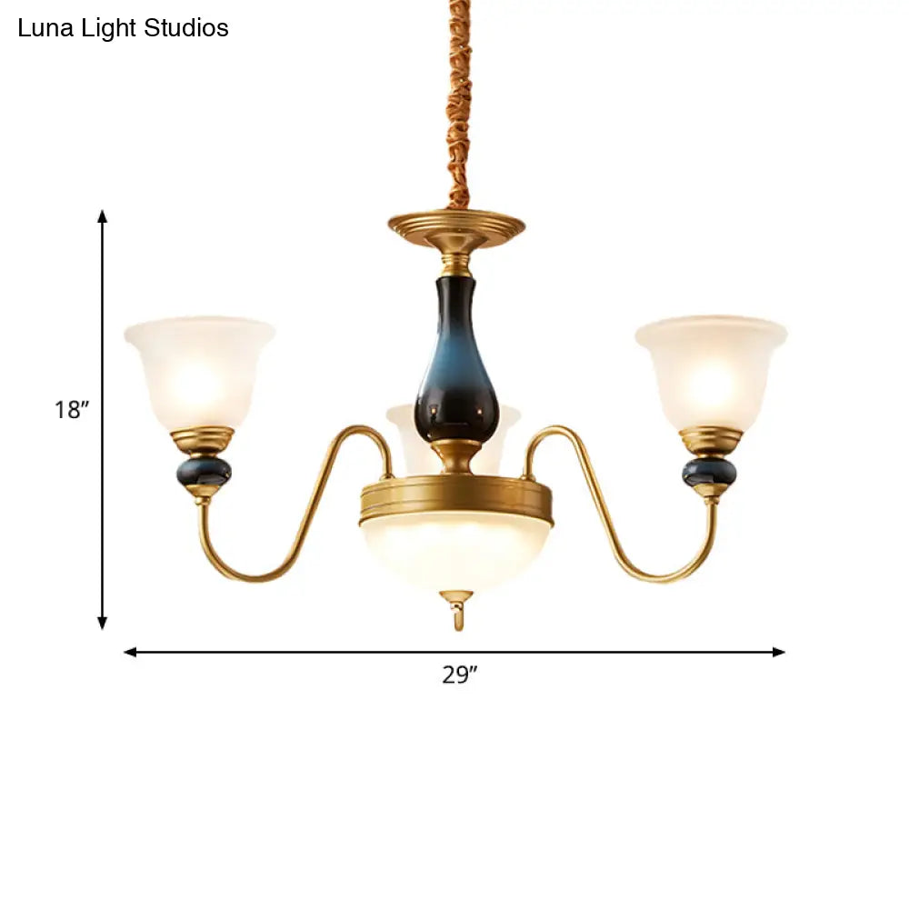 Countryside Style Floral Chandelier With Glass Suspension Lamp - 3/5/6 Lights In Cream Brass Shade