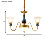 Countryside Style Floral Chandelier With Glass Suspension Lamp - 3/5/6 Lights In Cream Brass Shade