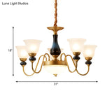 Countryside Style Floral Chandelier With Glass Suspension Lamp - 3/5/6 Lights In Cream Brass Shade