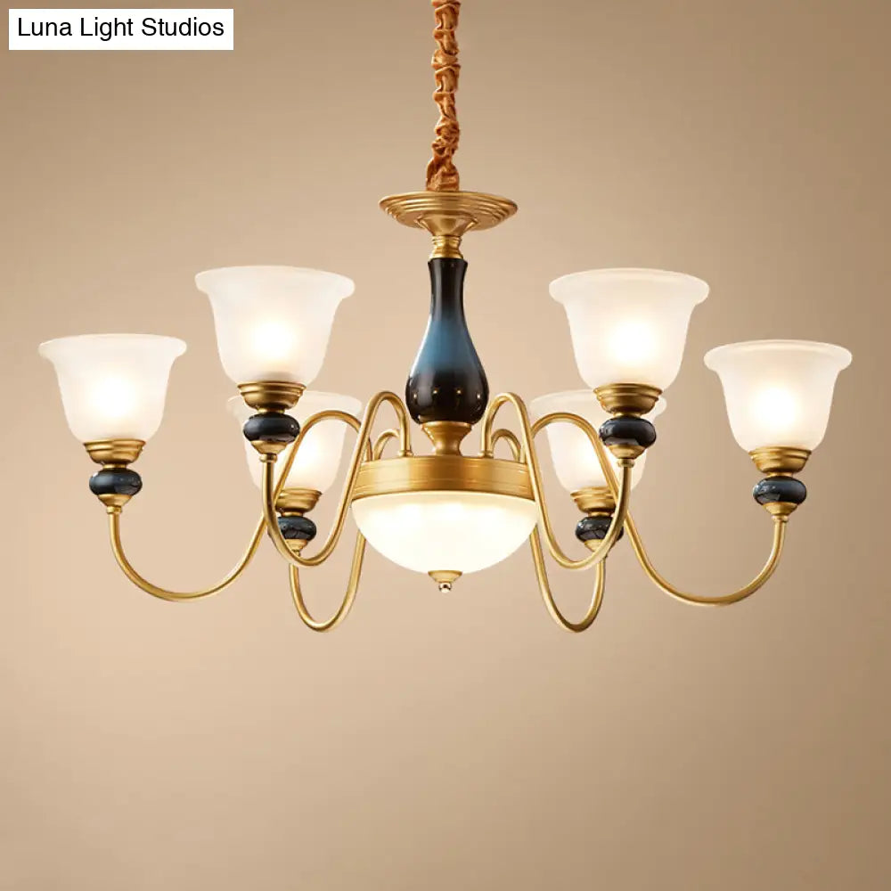 Countryside Style Floral Chandelier With Glass Suspension Lamp - 3/5/6 Lights In Cream Brass Shade