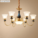 Countryside Style Floral Chandelier With Glass Suspension Lamp - 3/5/6 Lights In Cream Brass Shade
