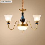 Countryside Style Floral Chandelier With Glass Suspension Lamp - 3/5/6 Lights In Cream Brass Shade