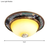 Countryside Style Tan Led Flush Mount Lamp With Faceted Glass Bowl 12’/16’/19.5 Width