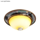 Countryside Style Tan Led Flush Mount Lamp With Faceted Glass Bowl 12’/16’/19.5 Width