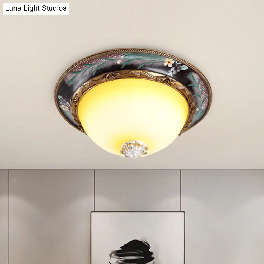 Countryside Style Tan Led Flush Mount Lamp With Faceted Glass Bowl 12’/16’/19.5 Width