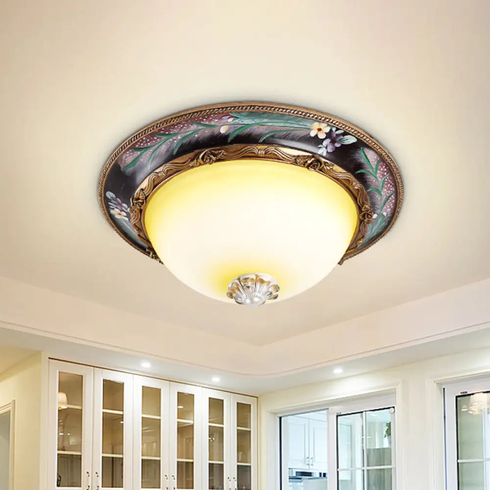 Countryside Style Tan Led Flush Mount Lamp With Faceted Glass Bowl 12’/16’/19.5 Width / 12’