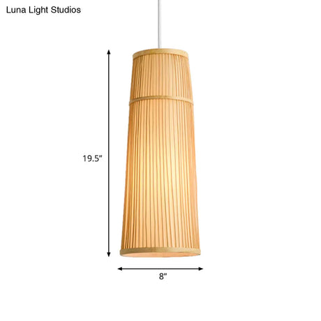 Countryside Style Tapered Bamboo Shade Pendant Light: 1-Light Beige Hanging Lamp For Restaurants
