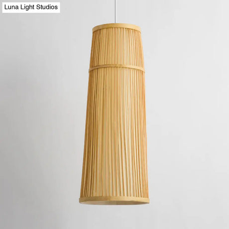 Countryside Style Tapered Bamboo Shade Pendant Light: 1-Light Beige Hanging Lamp For Restaurants