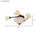 Countryside Whirled Frosted Glass Flush Mount Ceiling Lighting In Black - 3 - Light Lamp