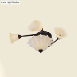 Countryside Whirled Frosted Glass Flush Mount Ceiling Lighting In Black - 3 - Light Lamp