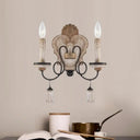 Countryside Wood Wall Sconce Light With 2 Candle-Style Lights In Black And White For Living Room