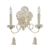 Countryside Wood Wall Sconce Light With 2 Candle-Style Lights In Black And White For Living Room