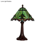 Craftsman Single Coffee Table Lamp - Green Glass Pyramidal Night Light With Jewels