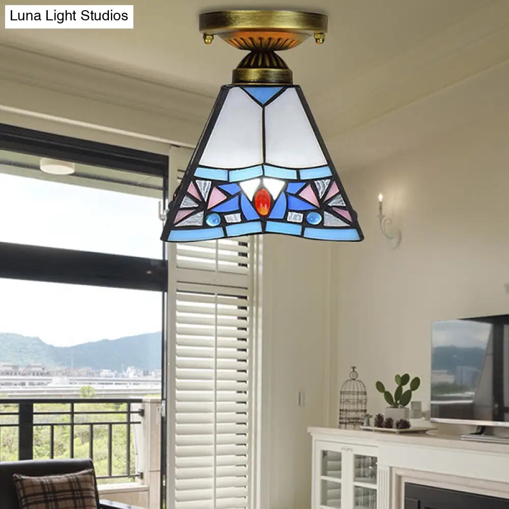 Craftsman Stained Glass Led Ceiling Light - White/Beige/Orange/Blue Ideal For Foyers