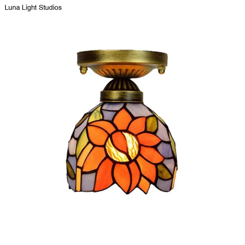Craftsman Stained Glass Led Ceiling Light - White/Beige/Orange/Blue Ideal For Foyers