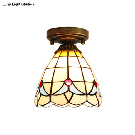 Craftsman Stained Glass Led Ceiling Light - White/Beige/Orange/Blue Ideal For Foyers