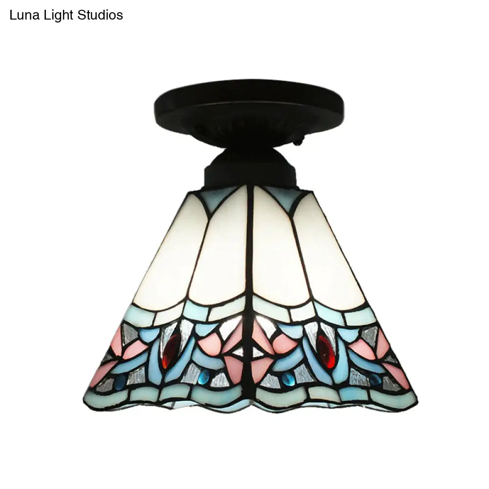 Craftsman Stained Glass Led Ceiling Light - White/Beige/Orange/Blue Ideal For Foyers