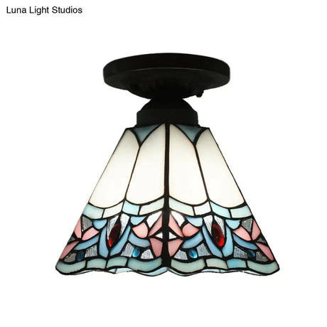 Craftsman Stained Glass Led Ceiling Light - White/Beige/Orange/Blue Ideal For Foyers