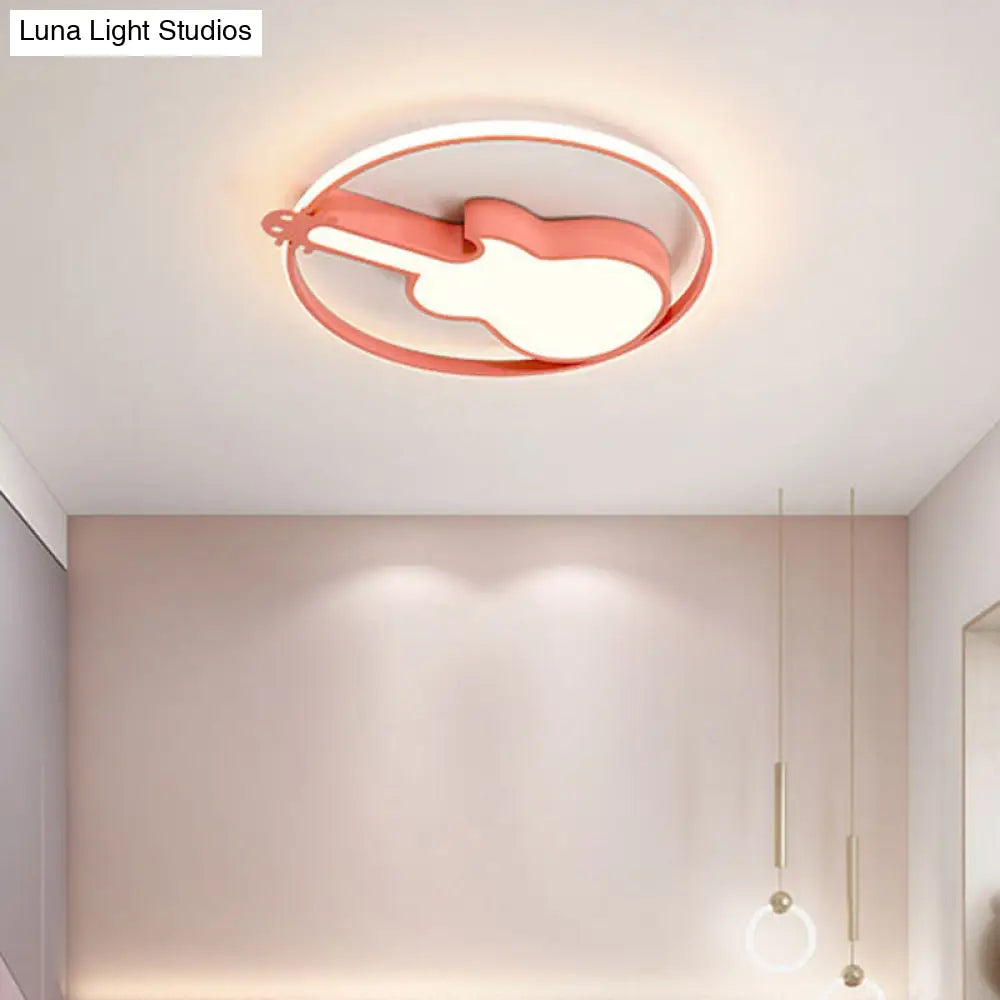 Creative Guitar Flush Mount Ceiling Light For Bedroom - 1 Metal Fixture
