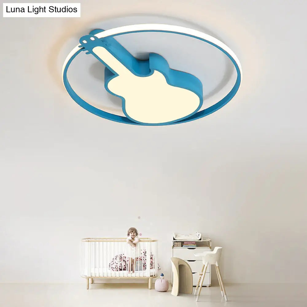 Creative Guitar Flush Mount Ceiling Light For Bedroom - 1 Metal Fixture