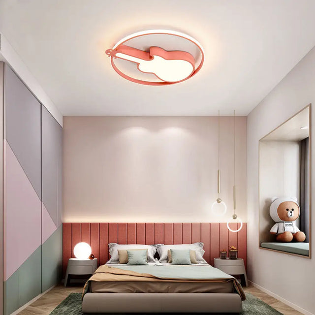 Creative Guitar Flush Mount Ceiling Light For Bedroom - 1 Metal Fixture