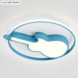 Creative Guitar Flush Mount Ceiling Light For Bedroom - 1 Metal Fixture Blue / 18 Warm