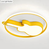 Creative Guitar Flush Mount Ceiling Light For Bedroom - 1 Metal Fixture Yellow / 18 Warm