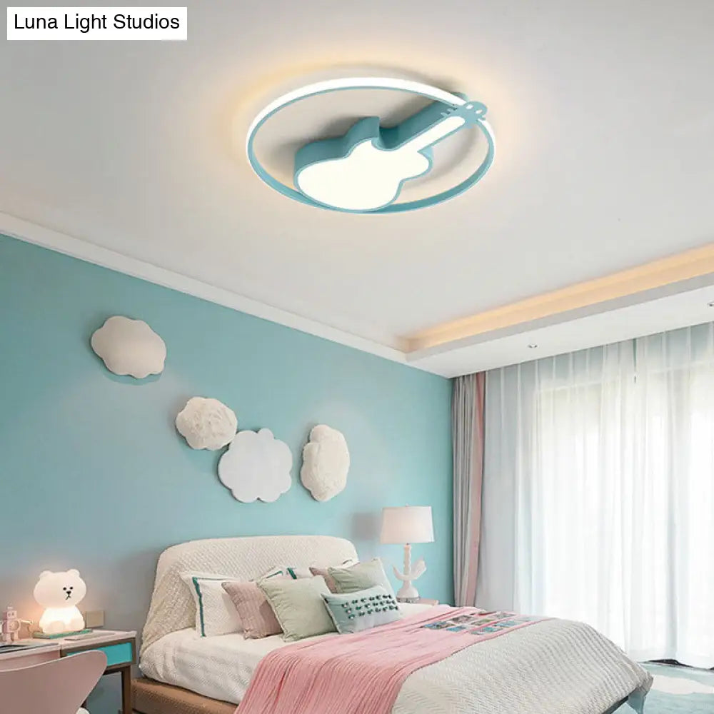 Creative Guitar Flush Mount Ceiling Light For Bedroom - 1 Metal Fixture